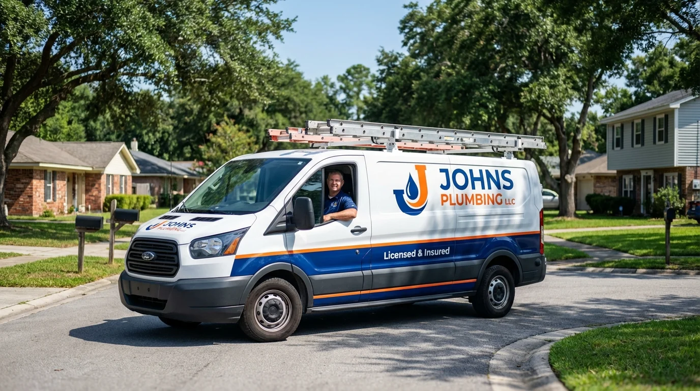 Johns Plumbing LLC service van in Clear Lake, WI