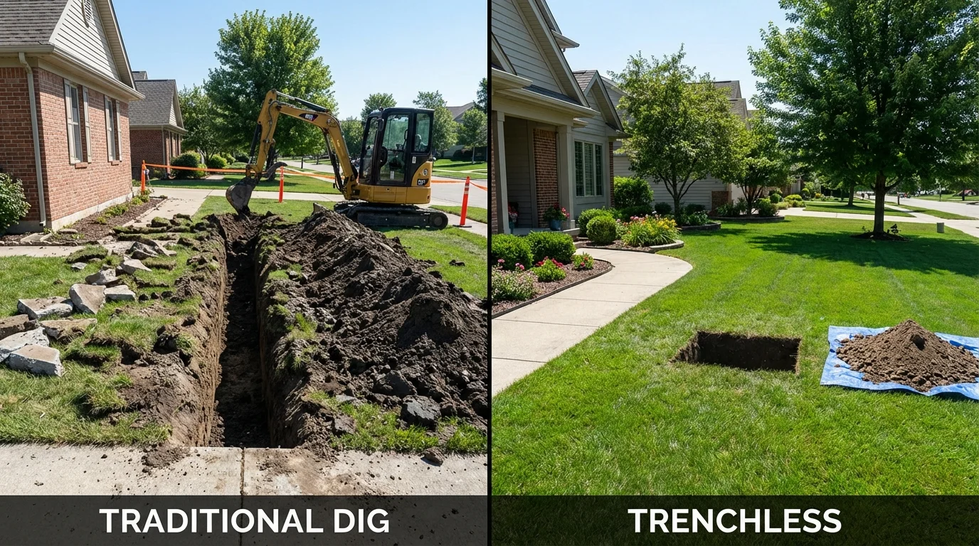 Trenchless sewer repair with minimal yard damage versus traditional excavation in Clear Lake, WI